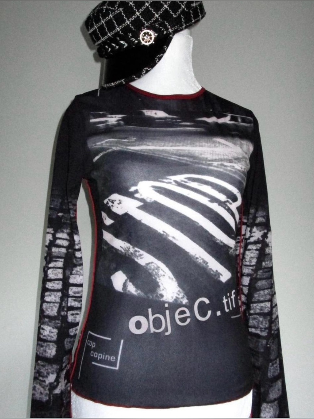 vintage Cop Copine mesh long sleeve top graphic print objeCtif